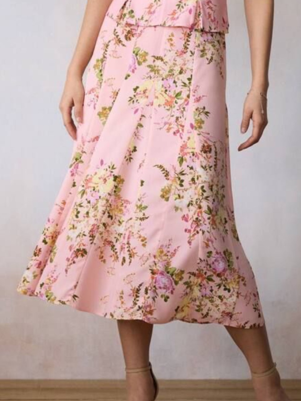 NWT LC Lauren Conrad Pink Floral A-Line Midi Skirt